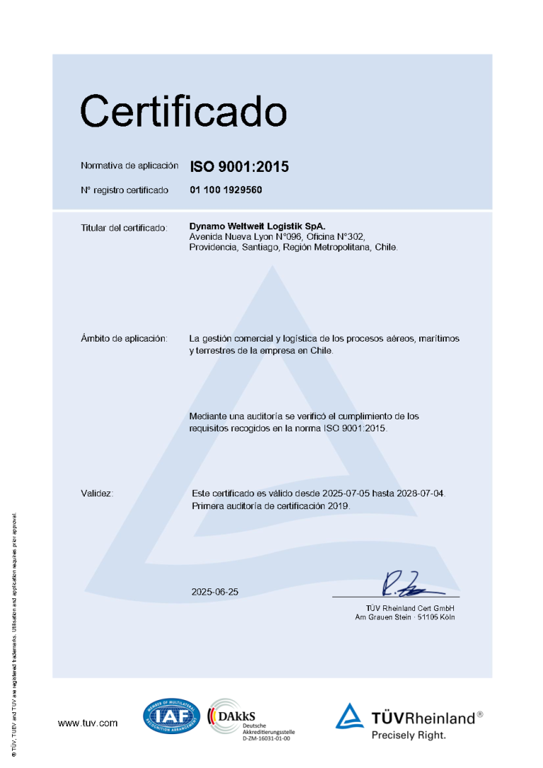 Certificado ISO 9001 - Chile